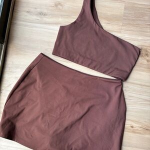 Girlfriend Collective Brown Bra and Skort Set
